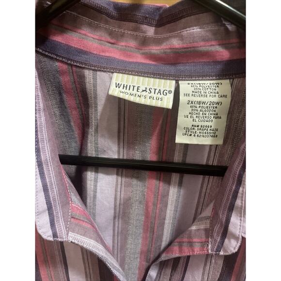White Stag Women's Shirt Size 18W/20W 2X Multicolor Striped Long Sleeve Button - Picture 2 of 4